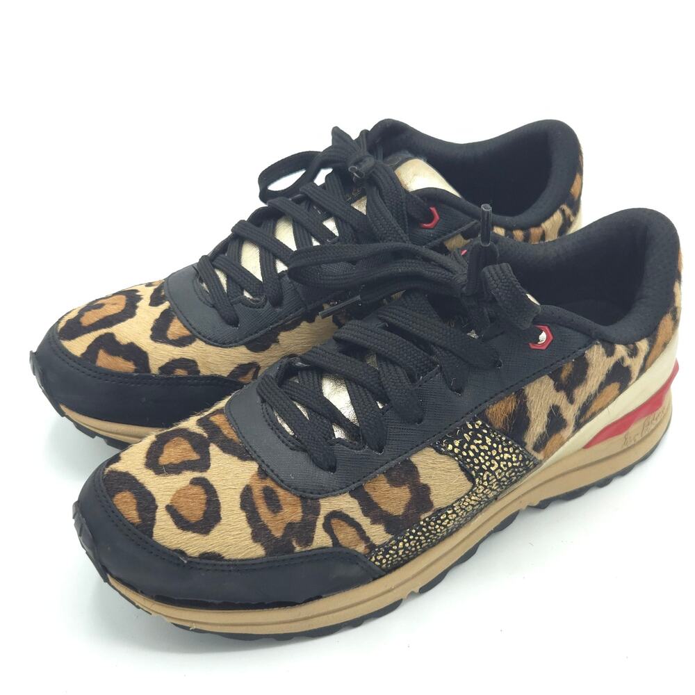 Sam Edelman Dax Women's Size 6.5 sneakers Leopard Print Calf hair Gold Black Red